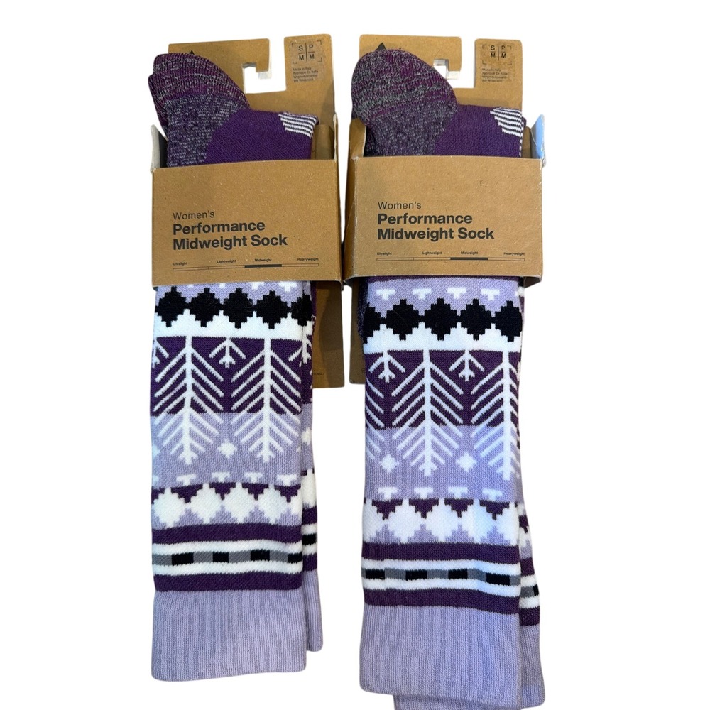 Burton Performance Womens Midweight Socks Snowy Pines Purple Lot of 2 pair S/M